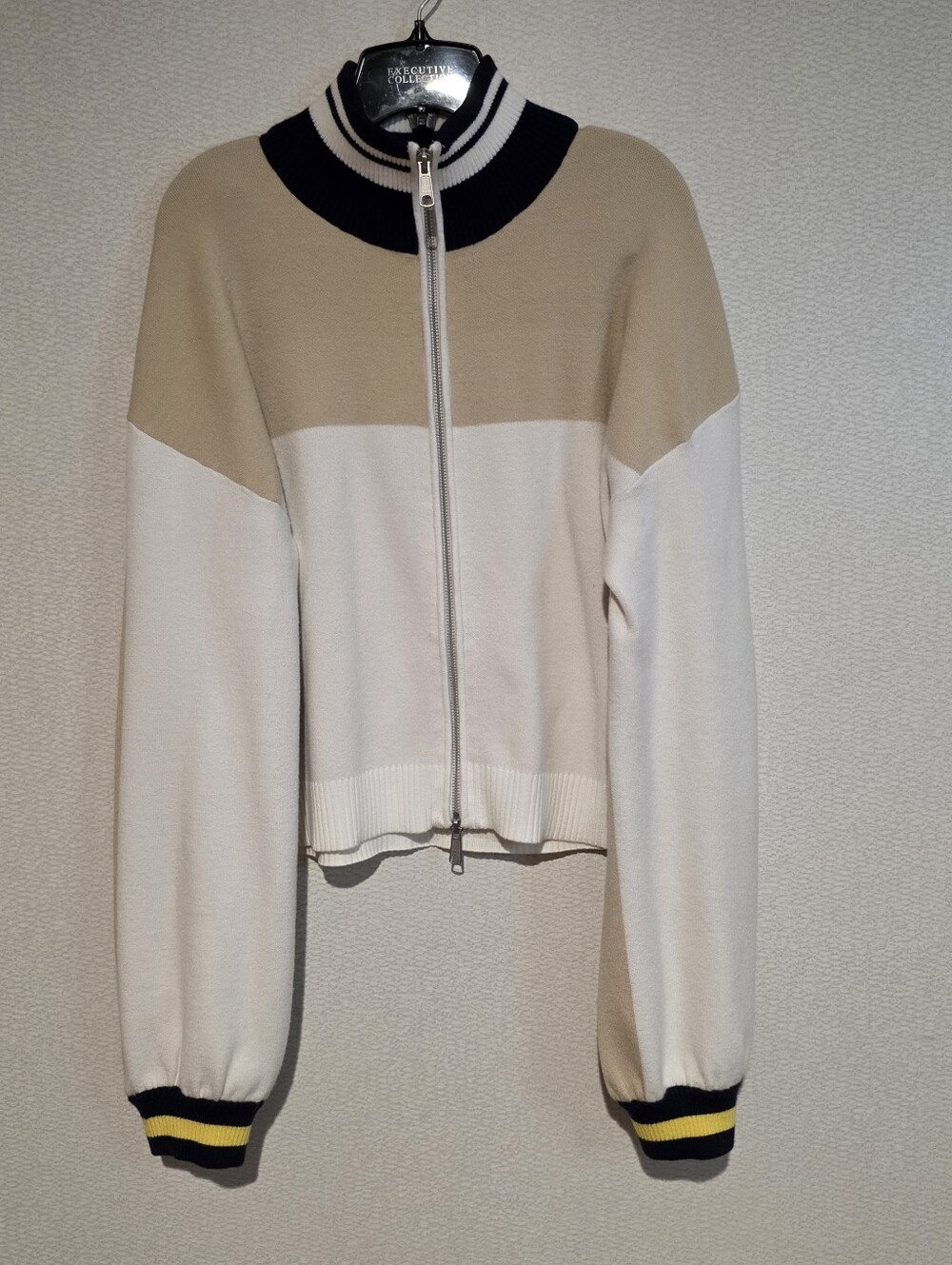 Maeve Anthropologie Colorblock Full Zip Balloon Sleeve Sweater Xtra Large